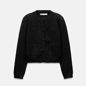 ZARA PLAIN KNIT SHOULDER PAD JACKET BLACK 9598/127/800 SWEATER COAT SMALL